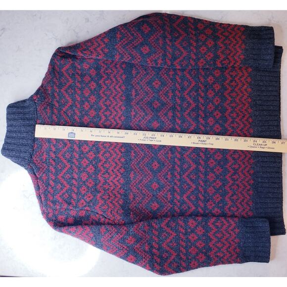 Vintage J. CREW 1/4 Zip Sweater 100% Lamb's Wool Fair Isle Men's Medium Red Gray - Picture 11 of 13